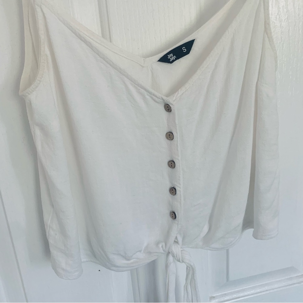 JAY JAYS | White Linen Button Crop Tie Front Cami Top - Picture 3 of 4